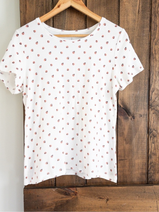 St. John's Bay Tops - St. John's Bay White Pink Ladybug Polka Dot Print Cotton Tee Small Whimsical